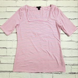 Pink Striped Square Neck T-Shirt